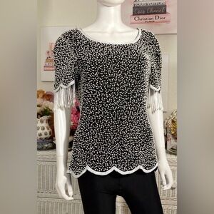 Vintage 1990s ‘Laurence Kager’ Blouse Silk Beaded Short sleeves in Black Size M